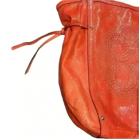 PENDING Coach Audrey OP ART Coral Peach Patent Leather Tote Shoulder Handbag - Picture 6 of 16